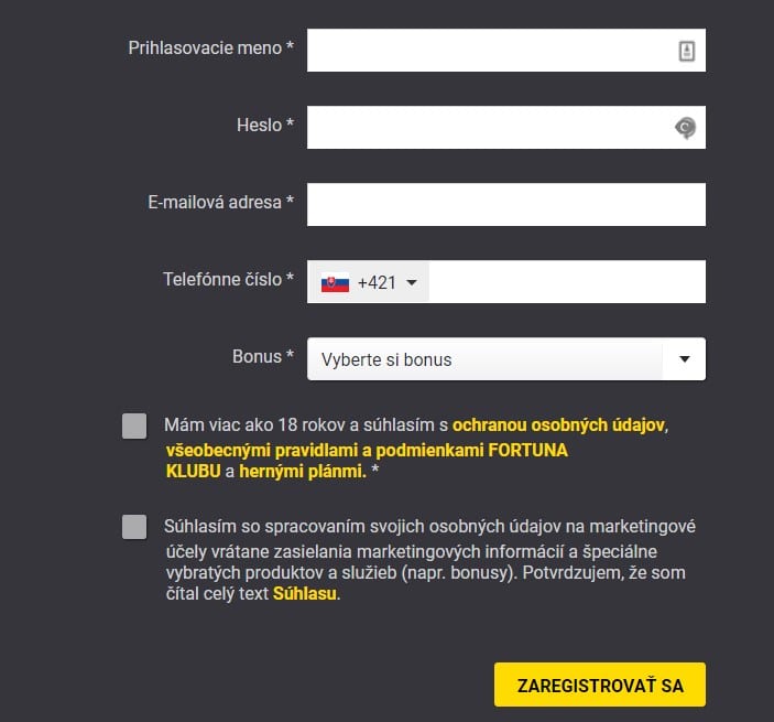 Nová registrácia fortuna